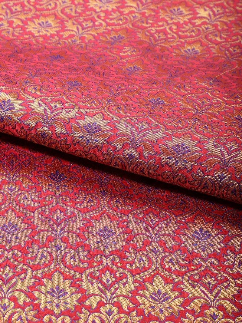 أيه كيه إس Red Banarasi Brocade Silk Fabric