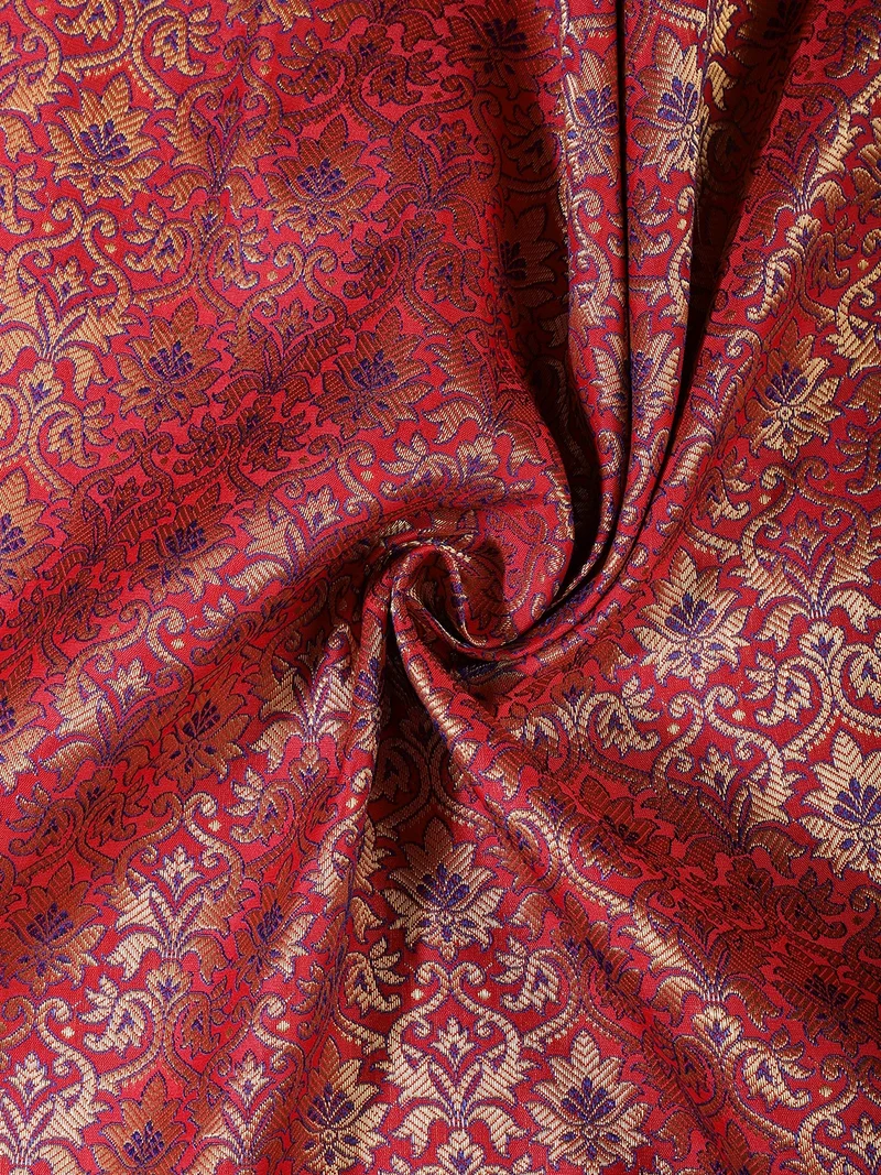 أيه كيه إس Red Banarasi Brocade Silk Fabric