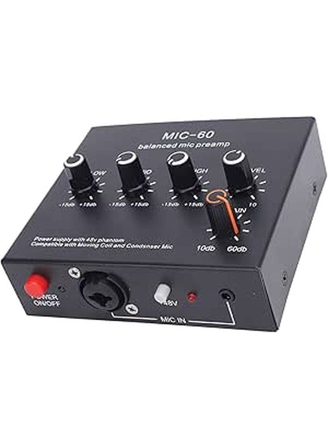مضخم ميكروفون XLR ثلاثي القنوات بجهد 48 فولت مع كسب من 10 ديسيبل إلى 60 ديسيبل للتسجيل والبث المباشر - Image 1