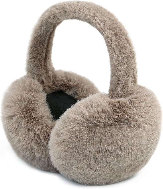 THE DDS STORE Muffs for Women - Winter Ear Warmers - Soft & Warm Cable Knit Furry Fleece Earmuffs - Ear Covers for Cold Weather Puffy Fluffy Earmuffs (Khaki) - Image 1