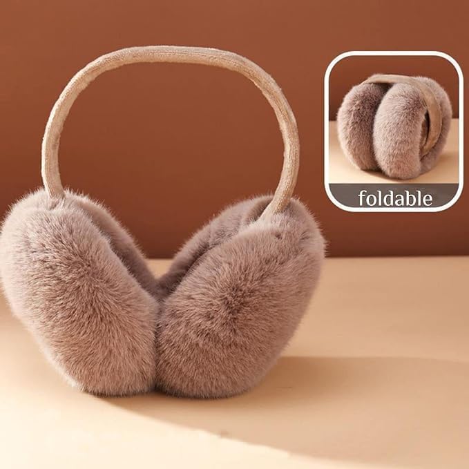 THE DDS STORE Muffs for Women - Winter Ear Warmers - Soft & Warm Cable Knit Furry Fleece Earmuffs - Ear Covers for Cold Weather Puffy Fluffy Earmuffs (Khaki) - Image 5