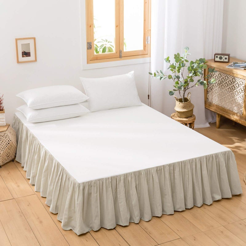 BISELINA French Linen Bed Skirt with Pleated Frills 14Inch Tailored Drop Natural Flax Cotton Blend Dust Ruffle Soft Cozy Farmhouse Bedding 14 Queen Linen