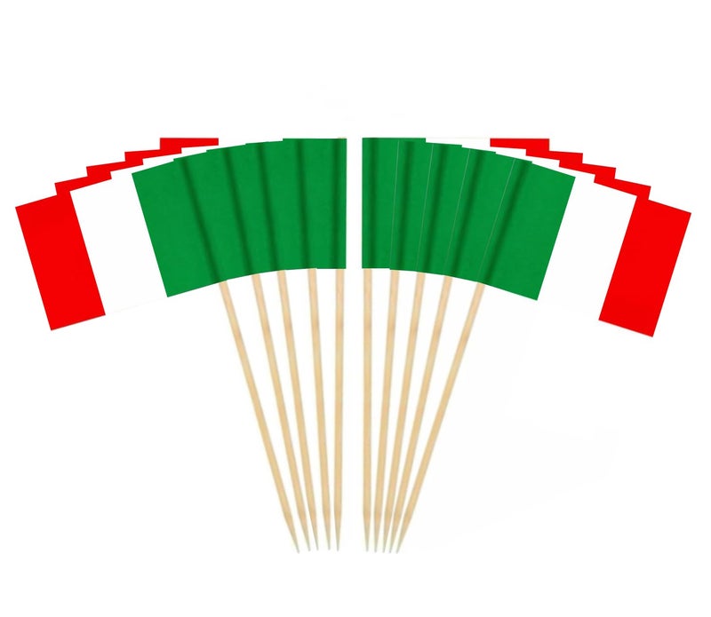 JAVD CYPS 100 Pcs Italy Flag Italian Toothpick Flags Small Mini Stick Cupcake Toppers Italian FlagsCountry Picks Party Decoration Celebration Cocktail Food Bar Cake Flags