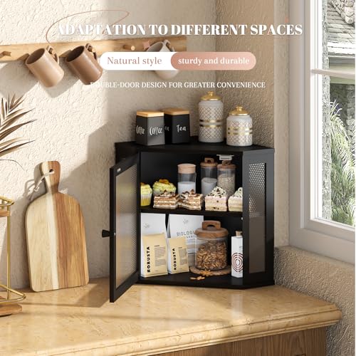 STDDRE Corner Bread Box Kitchen Countertop Extra Large Capacity Farmhouse Bread Box Corner Countertop Storage Double Layer Bread Holder Black Large - Image 3