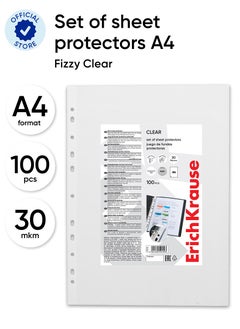 ErichKrause Set of sheet protectors Fizzy Clear, 30 mcm, A4, transparent (100 pcs in a bag)  - Image 1