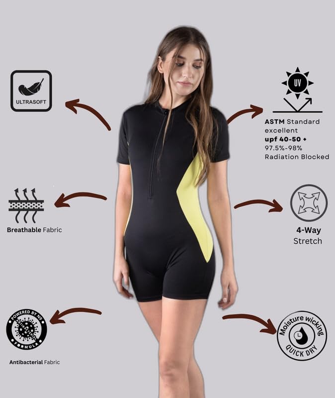 Keepfit upf40+uv n9 Antibacterial 1 Peice Zipper Padded Swimwear Set for Women Black |Swimming Suit for Women - Image 5