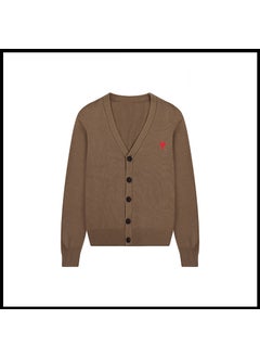 Trendy Brand Love Knit Cardigan Oversized V-Neck Sweater Dark brown [a39 cotton yarn style]