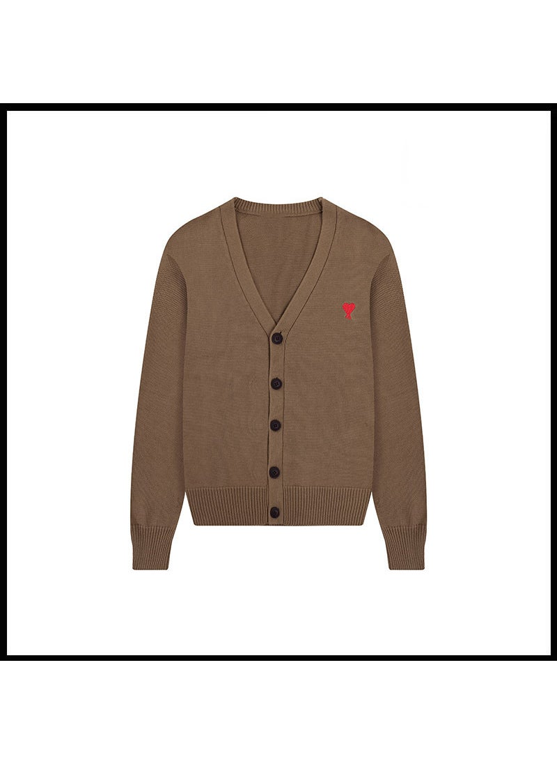 Generic - Trendy Brand Love Knit Cardigan Oversized V-Neck Sweater Dark brown [a39 cotton yarn style] - Image 1