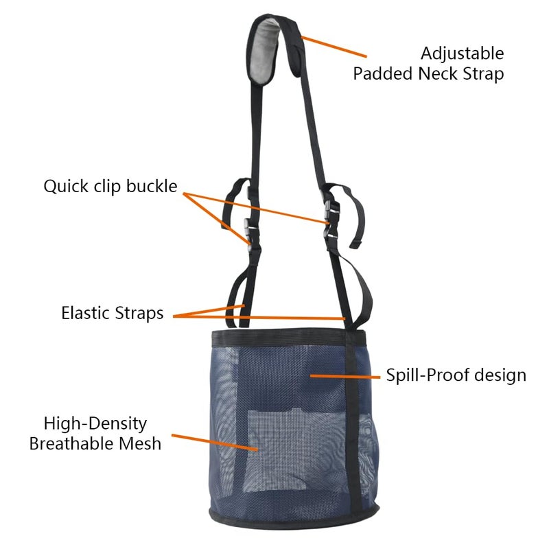 Kaulhp Horse Feed Bag,Heavy Duty Muzzle Feed Bag with Adjustable Strap,Comfort Neck Pad,Nose Pad and Double Waterproof Bottom Mesh Feed Bags for Horse Pack of 2 (Blue+Grey) - Image 3