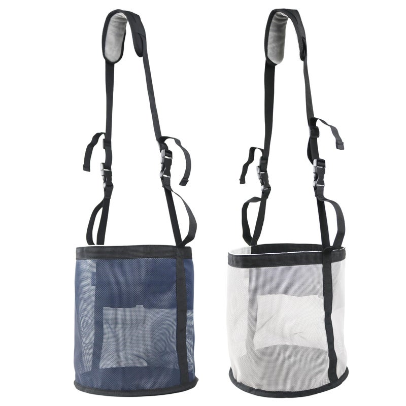 Kaulhp Horse Feed Bag,Heavy Duty Muzzle Feed Bag with Adjustable Strap,Comfort Neck Pad,Nose Pad and Double Waterproof Bottom Mesh Feed Bags for Horse Pack of 2 (Blue+Grey) - Image 1