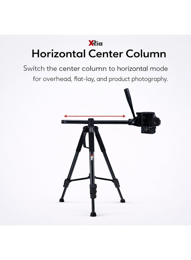 XRIA VT-180 Professional Camera Tripod 183cm with Horizontal Center Column & Monopod, Heavy Duty Aluminum Tripod for DSLR & Mirrorless Cameras, Video Recording, Product Photography, YouTube, Live Streaming & Travel - Image 4