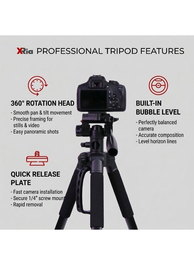 XRIA VT-180 Professional Camera Tripod 183cm with Horizontal Center Column & Monopod, Heavy Duty Aluminum Tripod for DSLR & Mirrorless Cameras, Video Recording, Product Photography, YouTube, Live Streaming & Travel - Image 5