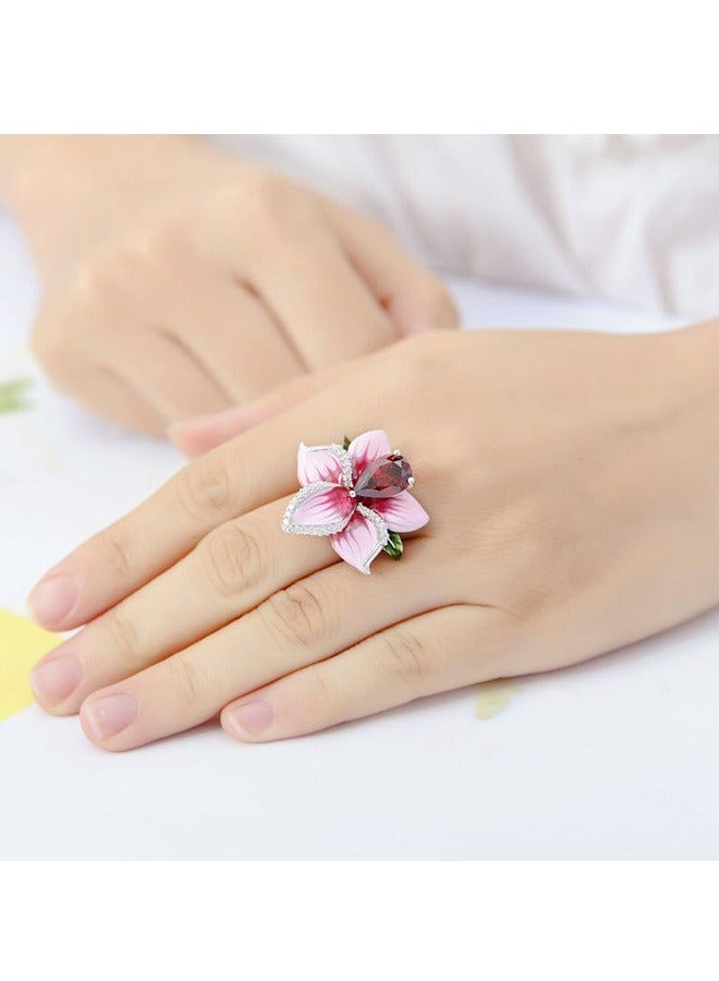 بيوند خاتم ألماس وردي، خاتم ياقوت مطلي بالفضة تيتانيوم مضاد للبهتان، خاتم فاخر للنساء (وردي) - Image 2