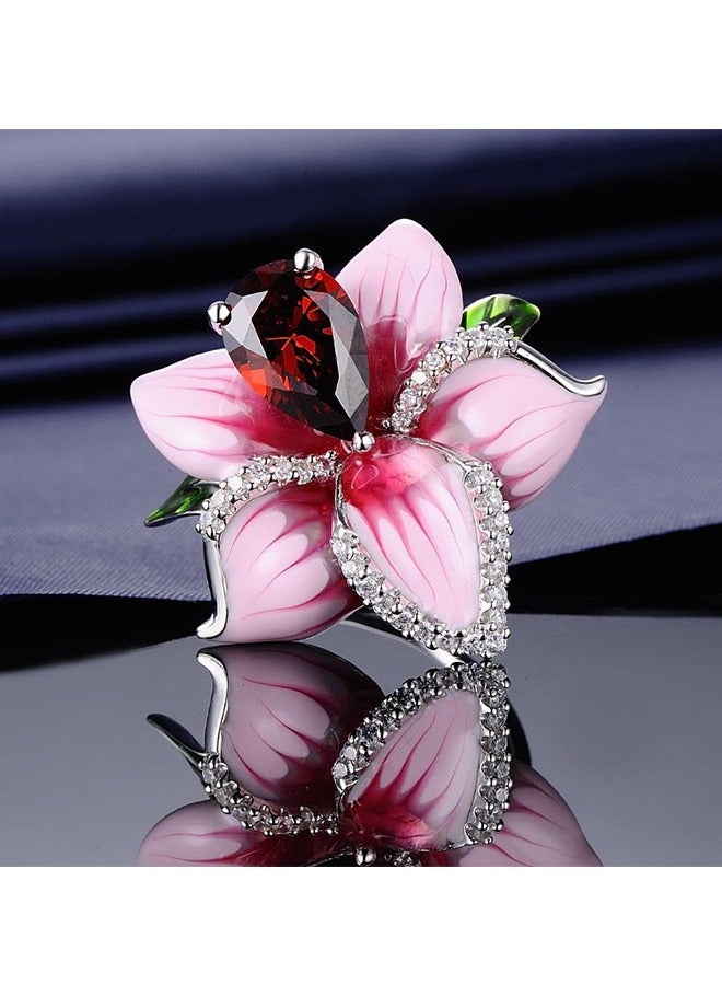 بيوند خاتم ألماس وردي، خاتم ياقوت مطلي بالفضة تيتانيوم مضاد للبهتان، خاتم فاخر للنساء (وردي) - Image 3