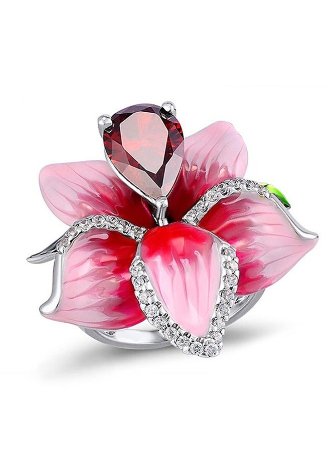 بيوند خاتم ألماس وردي، خاتم ياقوت مطلي بالفضة تيتانيوم مضاد للبهتان، خاتم فاخر للنساء (وردي) - Image 1