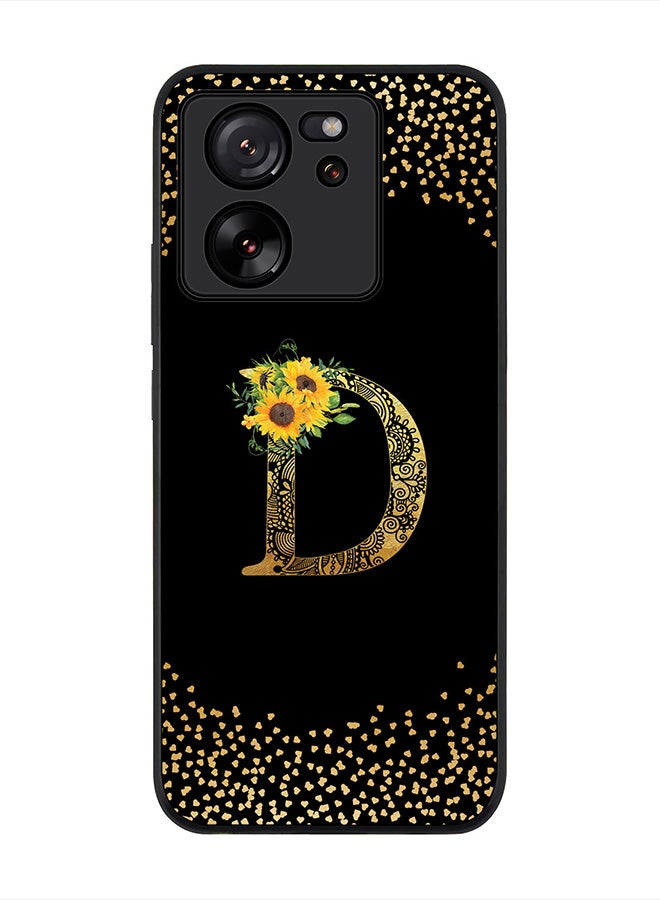 Stylizedd Rugged Black Edge case for Xiaomi 13T / Xiaomi 13T Pro, Slim fit Soft Case Custom Monogram Initial Letter Mandala Floral Pattern Alphabet-D (Black) - Image 1