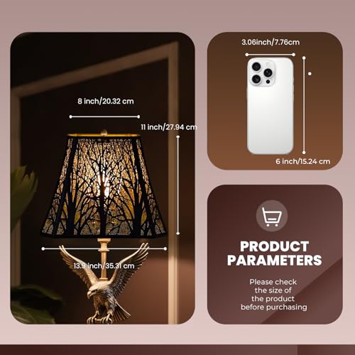 ALUCSET Etched Forest Metal Lampshade Rectangle Lamp Shade Fitter Floor Lamp Shade, ALUCSET Large Metal Lampshade for Living Room Bedroom Top Diameter (8+6)", Bottom Diameter (13.9+8)", Height 11" - Image 3
