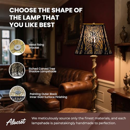 ALUCSET Etched Forest Metal Lampshade Rectangle Lamp Shade Fitter Floor Lamp Shade, ALUCSET Large Metal Lampshade for Living Room Bedroom Top Diameter (8+6)", Bottom Diameter (13.9+8)", Height 11" - Image 2