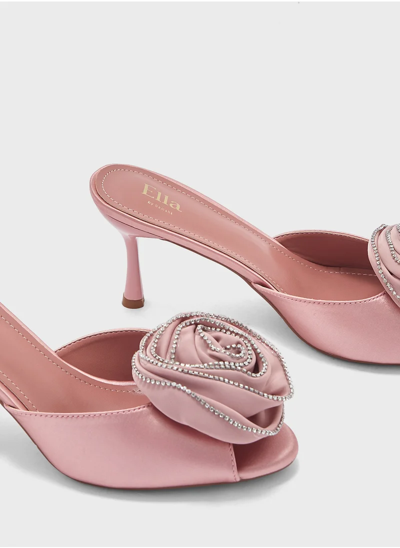 ELLA Diamante Rose Mule Heel Sandal
