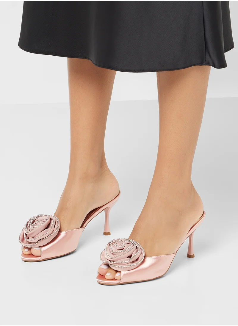 ELLA Diamante Rose Mule Heel Sandal