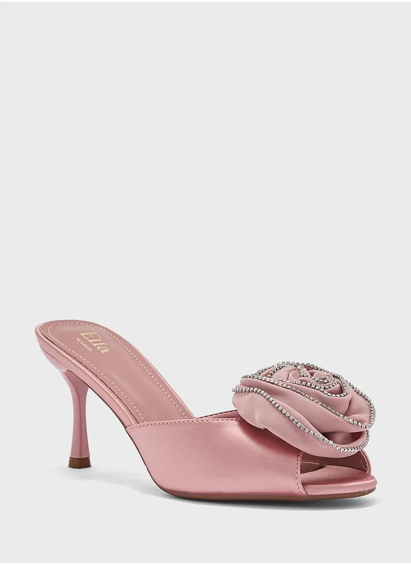 ELLA Diamante Rose Mule Heel Sandal