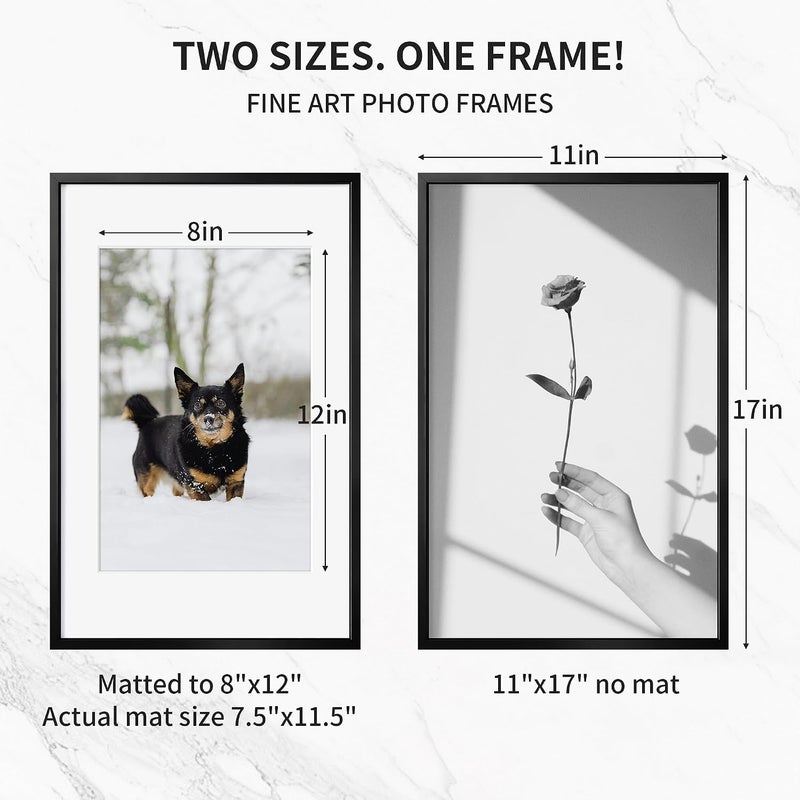 Fun Memories إطار صور معدني 11x17 مع حشوة 8x12، تشطيب ألومنيوم فرشاة، ملحقات تعليق مرفقة، وواجهة زجاج مقوى - إطارات عرض حائط متعددة الاستخدامات أفقية أو عمودية مجموعة من 1 - أسود - Image 3