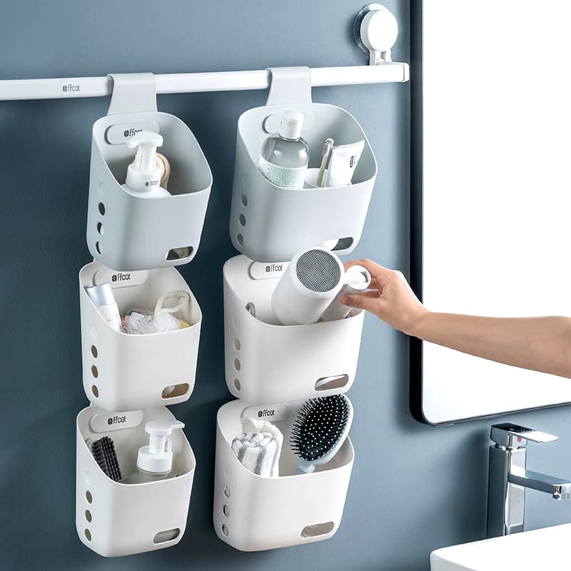 LeleCAT Plastic Hanging Basket Kitchen Storage organizer, Basket with Detachable hook, Hang it behind a door or on a railing, Over the Cabinet Door (White, Small-2 Pack) - Image 5