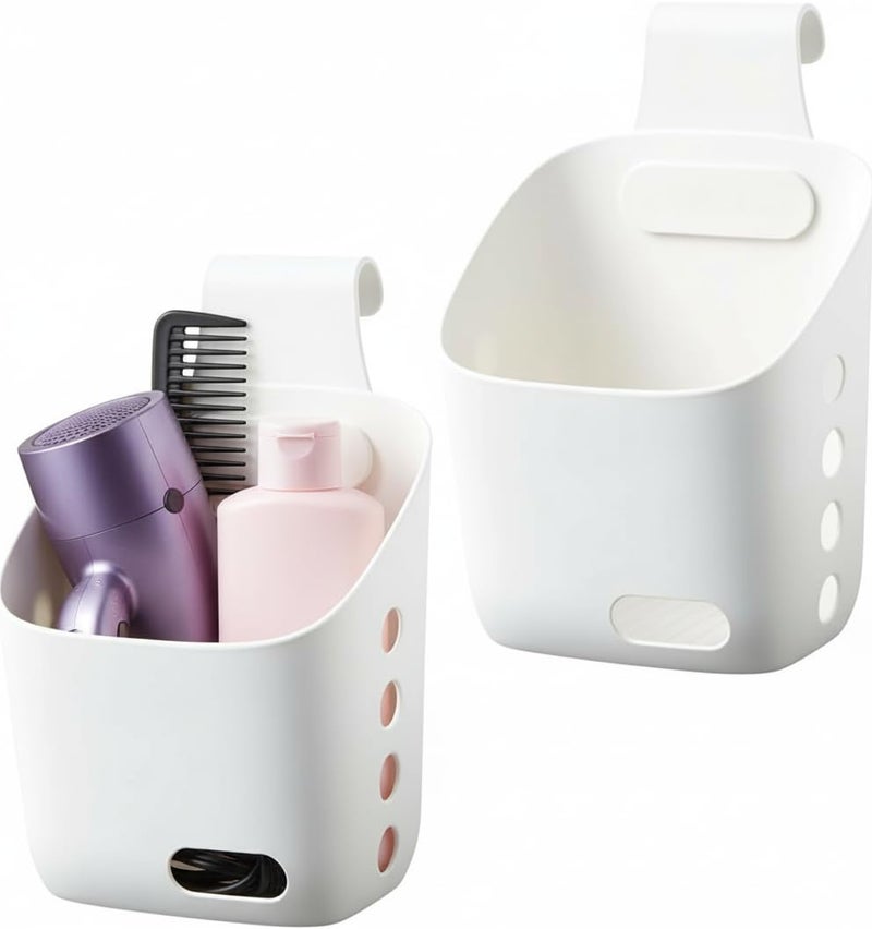 LeleCAT Plastic Hanging Basket Kitchen Storage organizer, Basket with Detachable hook, Hang it behind a door or on a railing, Over the Cabinet Door (White, Small-2 Pack) - Image 1