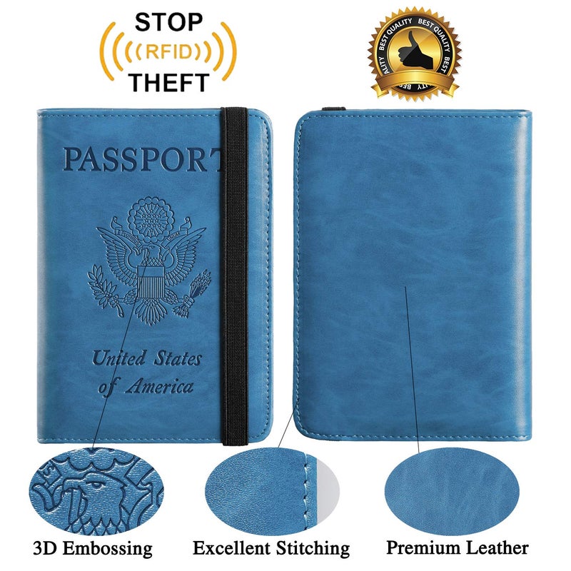 PASCACOO Passport Holder Cover Wallet Travel Essentials RFID Blocking Leather Card Case International Must Haves Travel Accessories for Women Men(101#Blue)  - Image 2