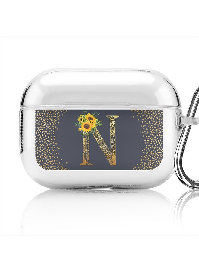 Stylizedd Classic Clear printed Case for Apple Airpods Pro Soft TPU Gel Thin Transparent Flexible Cover - Custom Monogram Initial Letter Mandala Floral Pattern Alphabet - N (Grey ) - Image 1