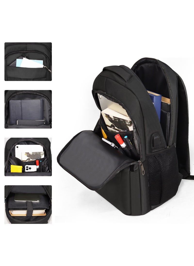 Aklsvion Laptop Backpack, Durable Polyester, Laptop Compartment, Adjustable Strap, Front & Side Pockets, Usb Charging Port Travel Flight Business and School Black  - Image 2