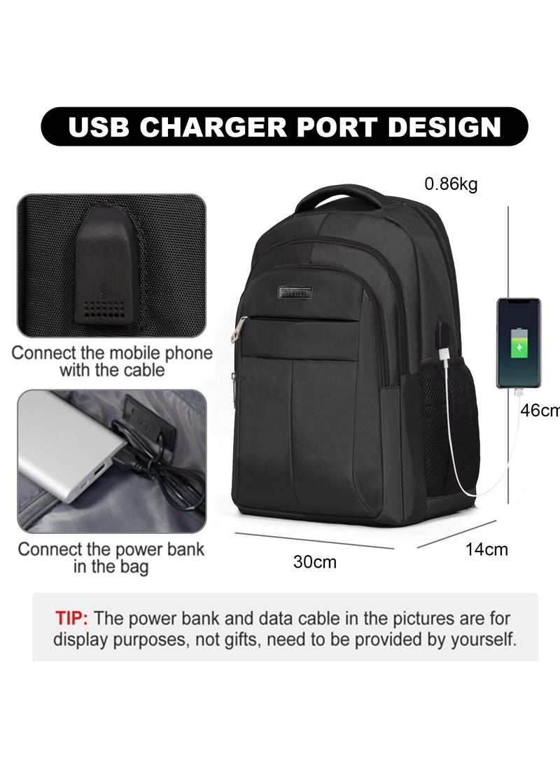 Aklsvion Laptop Backpack, Durable Polyester, Laptop Compartment, Adjustable Strap, Front & Side Pockets, Usb Charging Port Travel Flight Business and School Black  - Image 5