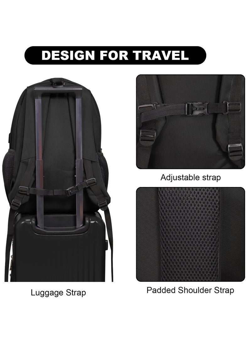 Aklsvion Laptop Backpack, Durable Polyester, Laptop Compartment, Adjustable Strap, Front & Side Pockets, Usb Charging Port Travel Flight Business and School Black  - Image 4