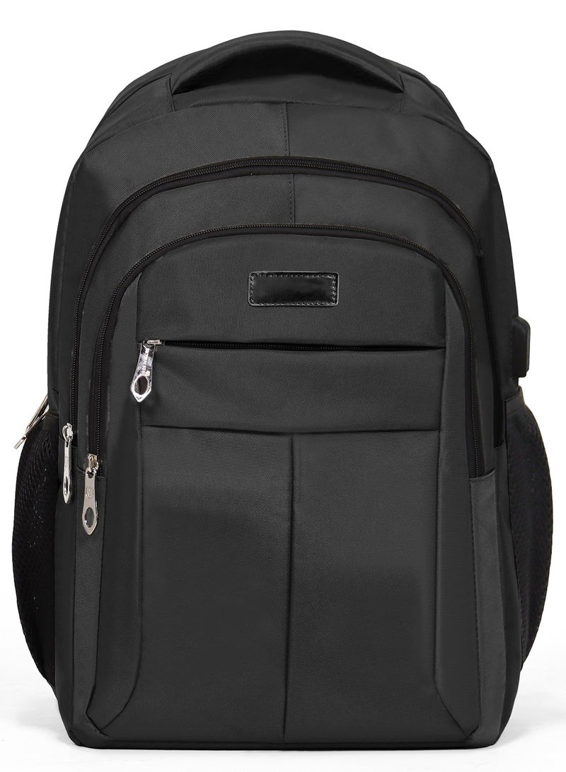 أكلسفيون حقيبة الظهر الخاصة بالكمبيوتر المحمول، بوليستر المتين، مقصورة الكمبيوتر المحمول، حمالة قابلة للتعديل، الجيوب الأمامية والجانبية، ميناء شحن السفر السفر الأعمال و المدرسة السوداء - Image 1