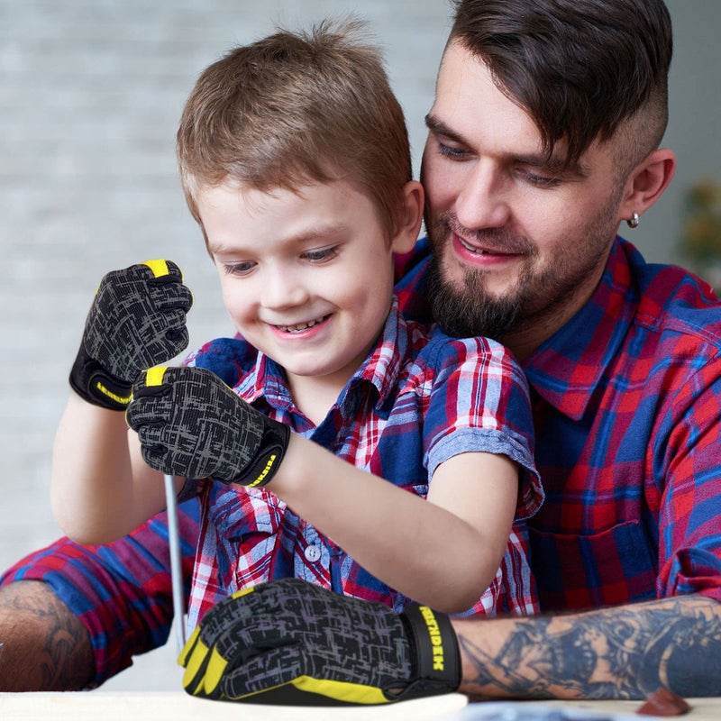 FEISHDEK Kids Genuine Leather Work Gloves, Safety Gloves, Touch Screen, Reflective, Breathable Design, for Children Age 3-12 (Medium (6-8 Years Old), Black) - Image 3