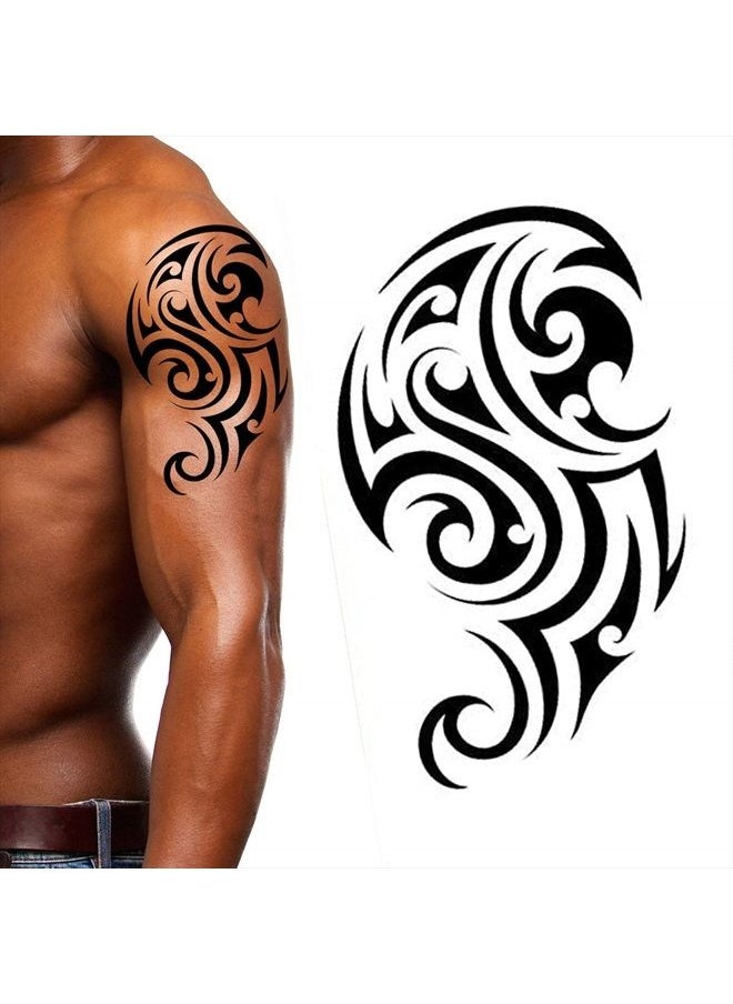 Weekend Tattoos - 4 Pack Stick on black temporary tattoo maui tribal body art sticker transfer for arms shoulder aztec polynesian samoan hawaiian for adult men and women (4 x all tribal tattoo designs) - Image 1