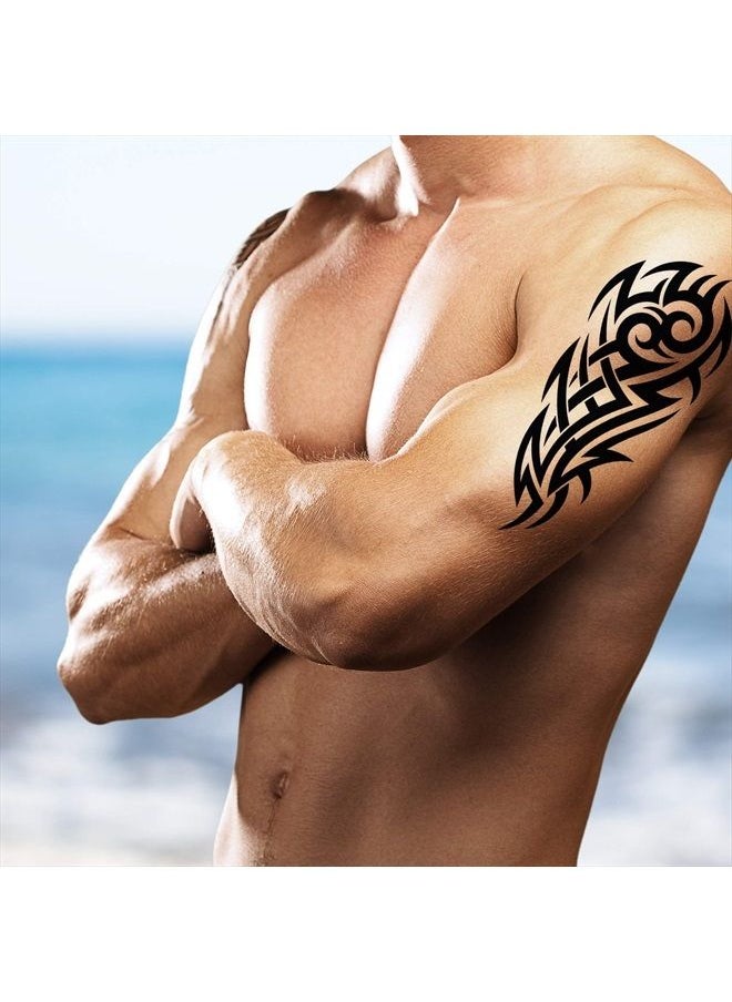 Weekend Tattoos - 4 Pack Stick on black temporary tattoo maui tribal body art sticker transfer for arms shoulder aztec polynesian samoan hawaiian for adult men and women (4 x all tribal tattoo designs) - Image 1