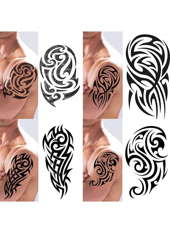 Weekend Tattoos - 4 Pack Stick on black temporary tattoo maui tribal body art sticker transfer for arms shoulder aztec polynesian samoan hawaiian for adult men and women (4 x all tribal tattoo designs) - Image 1
