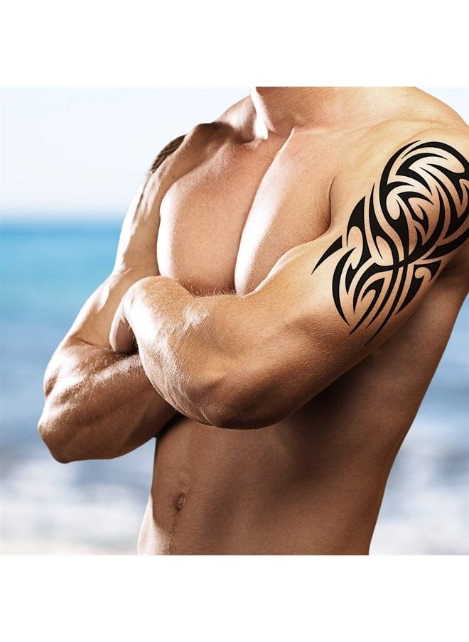 Weekend Tattoos - 4 Pack Stick on black temporary tattoo maui tribal body art sticker transfer for arms shoulder aztec polynesian samoan hawaiian for adult men and women (4 x all tribal tattoo designs) - Image 1