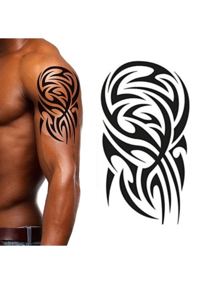 Weekend Tattoos - 4 Pack Stick on black temporary tattoo maui tribal body art sticker transfer for arms shoulder aztec polynesian samoan hawaiian for adult men and women (4 x all tribal tattoo designs) - Image 1