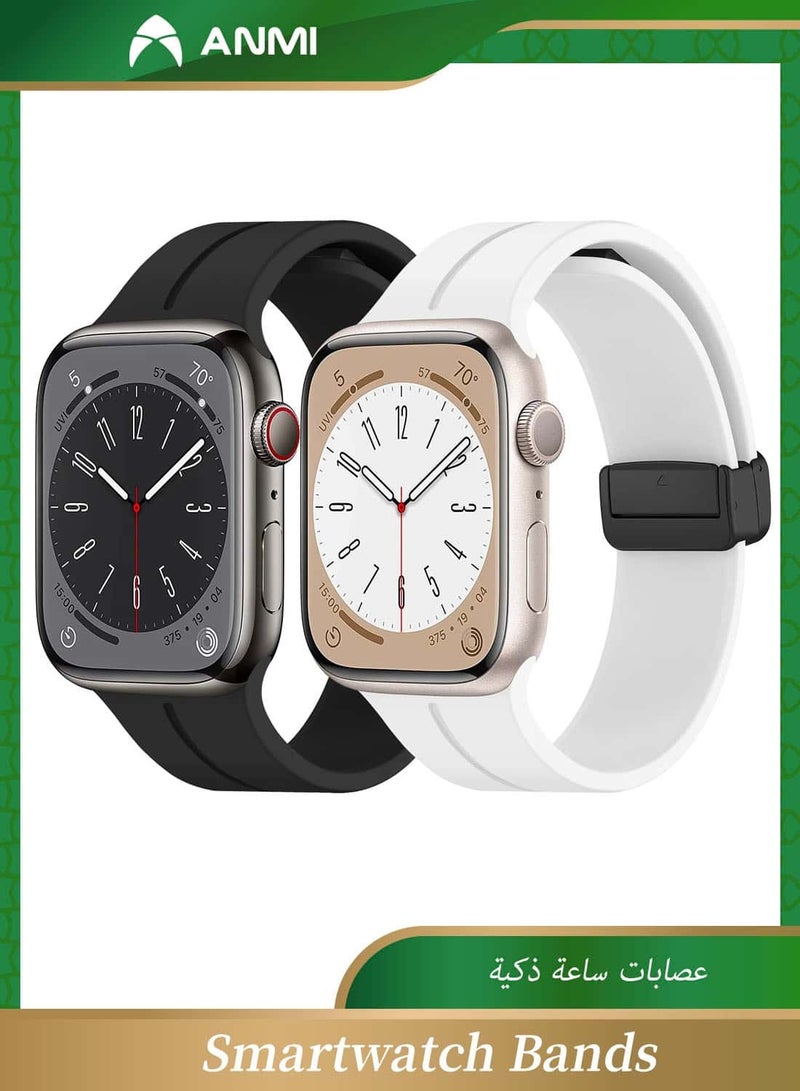 Anmi 2 Pack Silicone Magnetic Buckle Band Compatible with Apple Watch Band 42mm/44mm/45mm/49mm, Waterproof Silicone Sport Band for iWatch Series 8,Ultra,7,SE,6,5,4,3,2,1 - Image 1