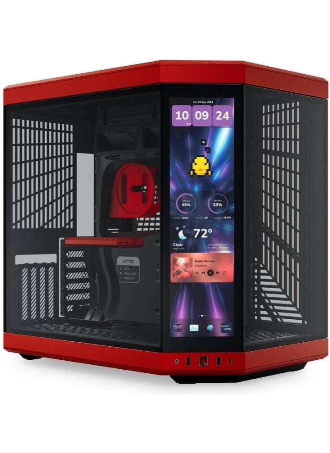 هايت كيس HYTE Y70 Touch Infinite ميد تاور ATX – أحمر وأسود، شاشة لمس 14.5 بوصة بدقة 2.5K، تصميم مزدوج الغرفة، يدعم حتى 10 مراوح وراديتر 360 مم – الموديل: CS-HYTE-Y70TI-RB  - Image 1