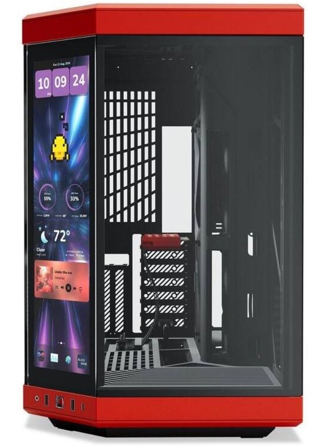 هايت كيس HYTE Y70 Touch Infinite ميد تاور ATX – أحمر وأسود، شاشة لمس 14.5 بوصة بدقة 2.5K، تصميم مزدوج الغرفة، يدعم حتى 10 مراوح وراديتر 360 مم – الموديل: CS-HYTE-Y70TI-RB  - Image 2