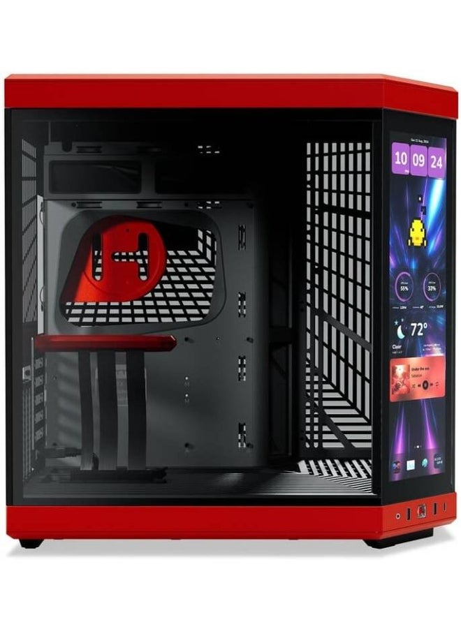 هايت كيس HYTE Y70 Touch Infinite ميد تاور ATX – أحمر وأسود، شاشة لمس 14.5 بوصة بدقة 2.5K، تصميم مزدوج الغرفة، يدعم حتى 10 مراوح وراديتر 360 مم – الموديل: CS-HYTE-Y70TI-RB  - Image 3