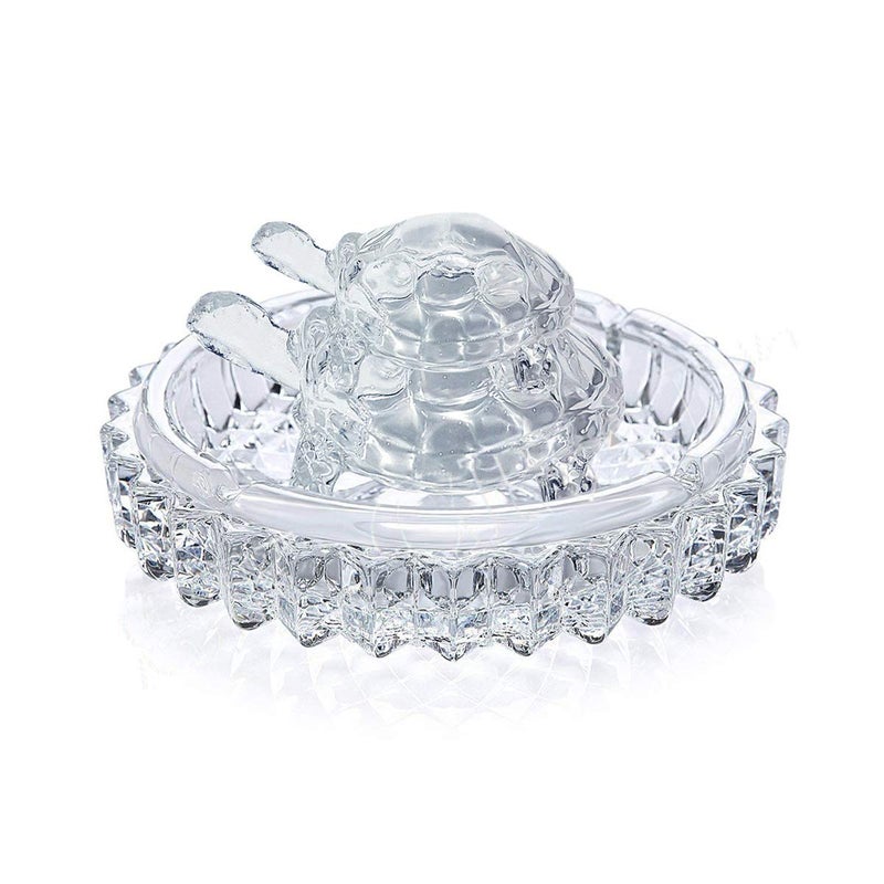 FASHERATI SK Craft Vastu Feng Shui TwoTier Glass Turtle with Plate for Good Luck Transparent Standard - Image 1