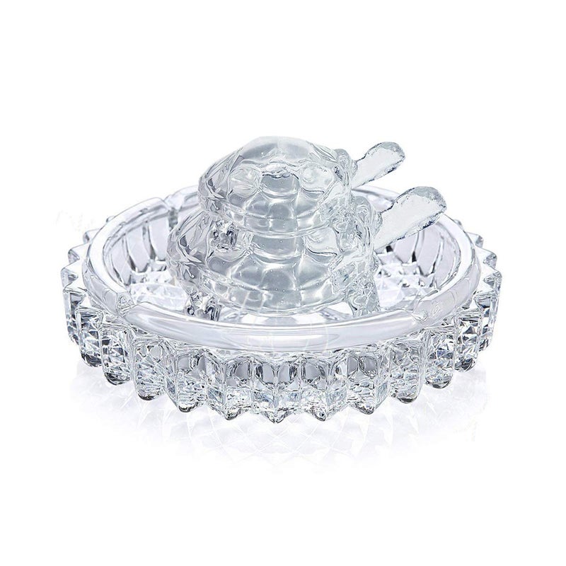 FASHERATI SK Craft Vastu Feng Shui TwoTier Glass Turtle with Plate for Good Luck Transparent Standard - Image 3
