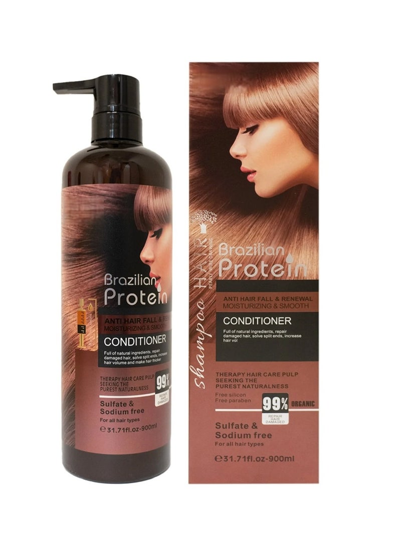Brazilian Protein Anti Hair Fall & Renewal Moisturizing & Smooth Conditioner 900ml – 99% Repair Formula | Sulfate & Sodium Free Deep Nourishing Treatment for Damaged, Dry & Frizzy Hair