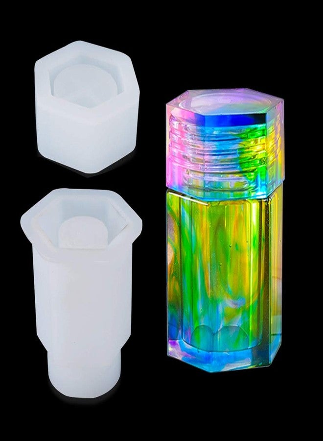 iSuperb Resin Jar Mold Hexagon Bottle Silicone Mold with Lid Storage Box Mold Epoxy Resin Casting Mold for DIY Jewelry Box Accessories Storage Candy Jar - Image 1