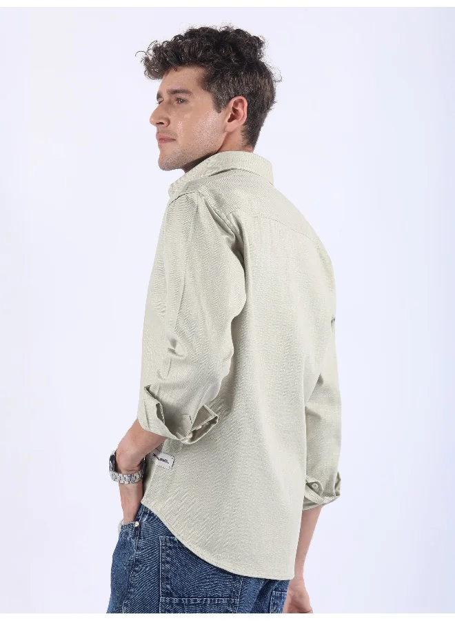 بيونغ قميص قطني أخضر فاتح بنقوش