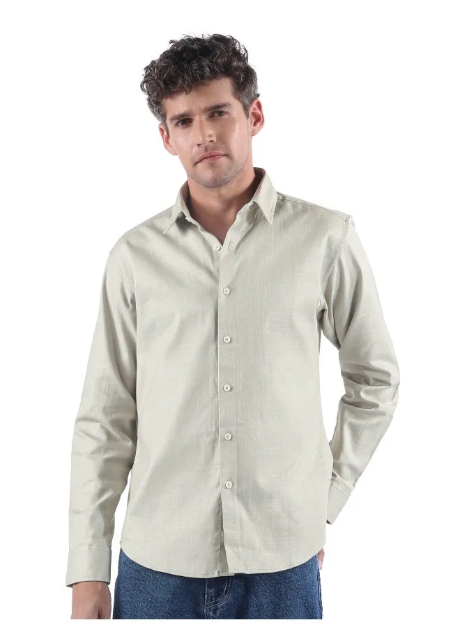 Beyoung Pastle Green Textured Cotton Shirt